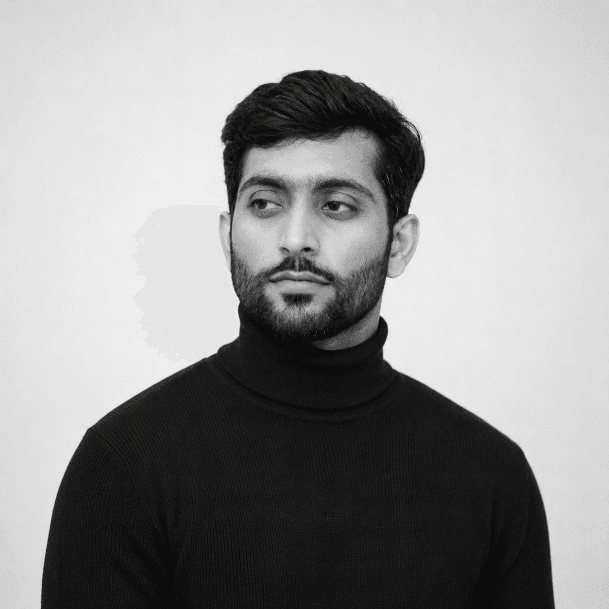 Black and white portrait of Umar Islam